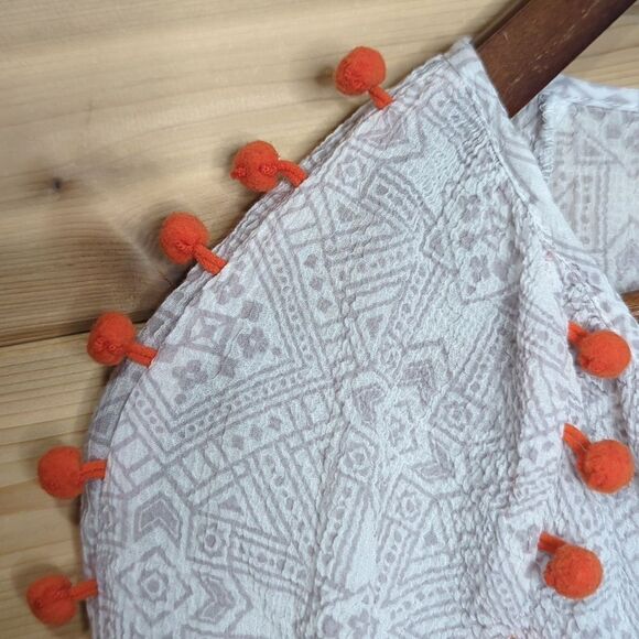 Sundance Top Womens Medium Cream Orange Pompom Printed Cotton Boho - Picture 4 of 10